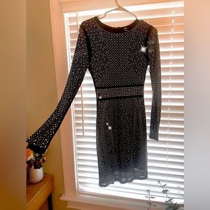Long-Sleeved Rhinestone Body-con Dress